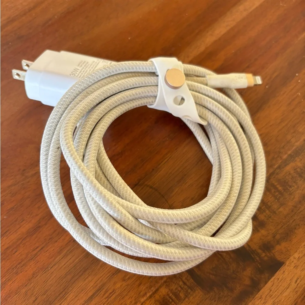 Extra Long Braided Lightning Charging Cable with USB Wall Adapter - Light Gray